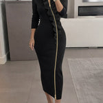 Elegant Ruffle Trim Two-Way Zip Bodycon Dress