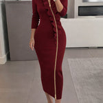 Elegant Ruffle Trim Two-Way Zip Bodycon Dress