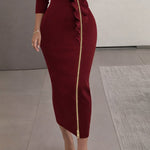 Elegant Ruffle Trim Two-Way Zip Bodycon Dress