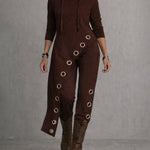 Nadorine Edgy Asymmetrical Grommet Detail Hooded Top and Pants Set for Women Casual Work Office Loose Fit 2026 | Under $25