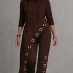 Nadorine Edgy Asymmetrical Grommet Detail Hooded Top and Pants Set for Women Casual Work Office Loose Fit 2026 | Under $25