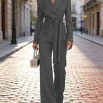 Semi Formal Pinstripe Tie Waist Blazer Pants Set