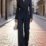 Semi Formal Pinstripe Tie Waist Blazer Pants Set
