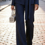 Semi Formal Pinstripe Tie Waist Blazer Pants Set