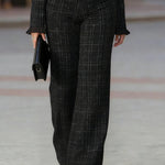 Stylish Ruffle Trim Tweed Top and Pants Set
