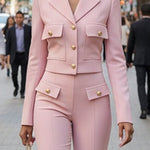 Stylish Elegant Crop Blazer Pants Set