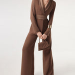 Smart Casual Blazer and Wide Leg Pants Suit set