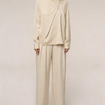 Minimalism Stack Collar Blouse and Pants Set