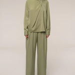 Minimalism Stack Collar Blouse and Pants Set