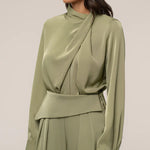 Minimalism Stack Collar Blouse and Pants Set