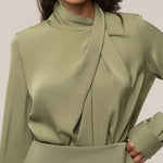 Minimalism Stack Collar Blouse and Pants Set