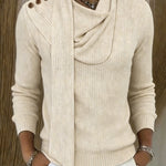 Fashion Scarf-Decorated Stack Collar Knit Top