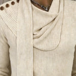 Fashion Scarf-Decorated Stack Collar Knit Top