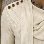 Fashion Scarf-Decorated Stack Collar Knit Top
