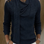 Fashion Scarf-Decorated Stack Collar Knit Top