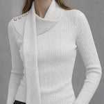 Nadorine Comfort Slim Fit Knit Top with Detachable Scarf
