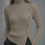 Nadorine Elegant Button Accent Elastic Knit Turtleneck Top for Women Casual Loose Business Casual 2026 | Under $25