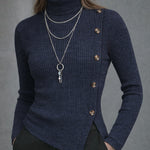 Nadorine Elegant Button Accent Elastic Knit Turtleneck Top for Women Casual Loose Business Casual 2026 | Under $25