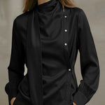 Nadorine Glossy Ribbon Design Slant Closure Blouse for Women Casual Work Office Loose Fit 2026 | Under $40
