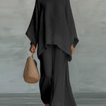 Linen Blend Cape Style Top and Wide Legs Pants Set