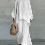 Linen Blend Cape Style Top and Wide Legs Pants Set
