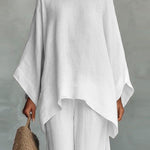 Linen Blend Cape Style Top and Wide Legs Pants Set