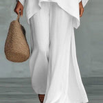 Linen Blend Cape Style Top and Wide Legs Pants Set