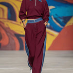 Soft Contrast Denim Panel Tracksuit Set