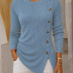 Slim Fit Slant Button Placket Knit Top