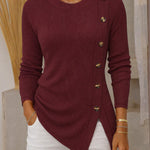 Slim Fit Slant Button Placket Knit Top