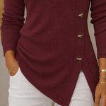 Slim Fit Slant Button Placket Knit Top