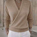 Versatile Solid Color Surplice Neck Knit Top