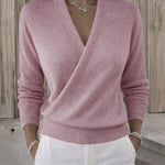 Versatile Solid Color Surplice Neck Knit Top
