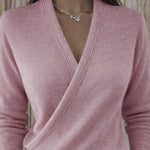 Versatile Solid Color Surplice Neck Knit Top