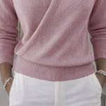 Versatile Solid Color Surplice Neck Knit Top