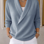 Minimalism Shawl Collar Long Sleeves Top