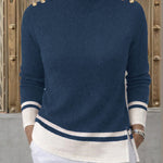 Nadorine Asymmetrical Hem Two-Tone Turtleneck Knit Top