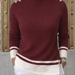 Nadorine Asymmetrical Hem Two-Tone Turtleneck Knit Top