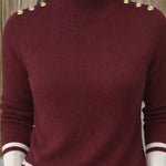 Nadorine Asymmetrical Hem Two-Tone Turtleneck Knit Top
