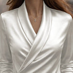 Nadorine Elegant Stretchy Satin Shawl Collar Blouse for Women Elegant Office Work Dressy 2026 | Under $40