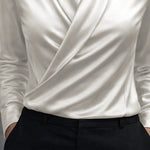 Nadorine Elegant Stretchy Satin Shawl Collar Blouse for Women Elegant Office Work Dressy 2026 | Under $40