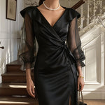 Nadorine Elegant Business Casual Mesh Sleeves Dress for Women Casual Summer Vacation 2026