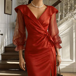 Nadorine Elegant Business Casual Mesh Sleeves Dress for Women Casual Summer Vacation 2026