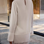 Nadorine Women's Chic Mock Neck Blouse and Lace Trim Mini Skirt Set