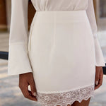 Nadorine Women's Chic Mock Neck Blouse and Lace Trim Mini Skirt Set