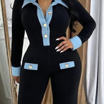 Fashion Denim Patchwork Wide Leg Jumpsuit