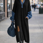 Stylish Relaxed Fit Denim Patchwork Maxi Dress