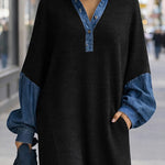 Stylish Relaxed Fit Denim Patchwork Maxi Dress