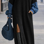 Stylish Relaxed Fit Denim Patchwork Maxi Dress