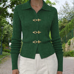 Minimalist Style Metal Buckle Ribbed Cardigan